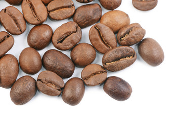 The coffee beans isolated on white