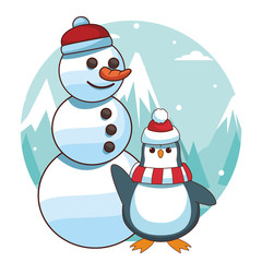 Snowman and penguin cartoon