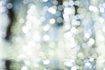 Luxury blue and yellow  christmas lights bokeh background. product placement