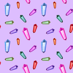 gouache magic seamless pattern with color crystal