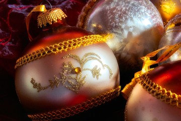 Close-up of shiny beautiful Christmas tree balls / for lovingly decorating the Christmas tree