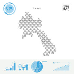 Laos People Icon Map. Stylized Vector Silhouette of Laos. Population Growth and Aging Infographics