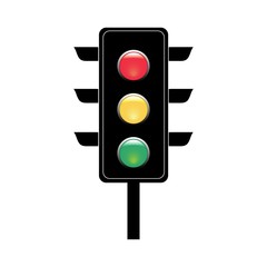 Stoplight sign. Icon traffic light on white background. Symbol regulate movement safety and warning. Electricity semaphore regulate transportation on crossroads urban road. Flat vector illustration