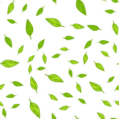 Seamless pattern of green leaves doodle.