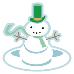 Puzzled Snowman in a green top hat