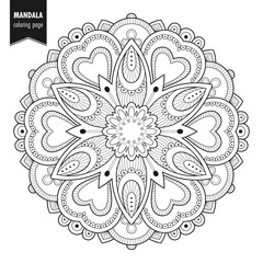 Decorative monochrome ethnic mandala pattern. Anti-stress coloring book page for adults. Hand drawn illustration