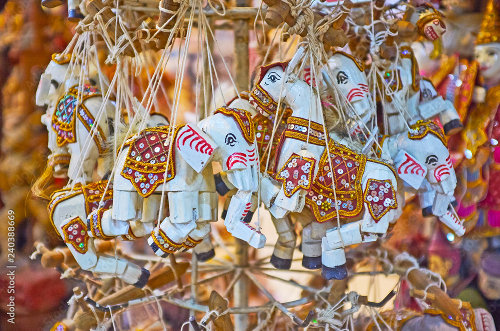 Wall mural Elephants puppets in Mandalay store, Myanmar