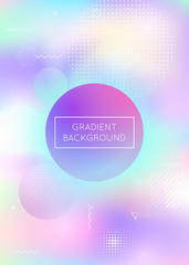 Liquid shapes background with dynamic fluid. Holographic bauhaus gradient with memphis elements.