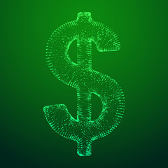 Dollar sign. Wireframe low poly mesh vector illustration. Money, rich, business concept