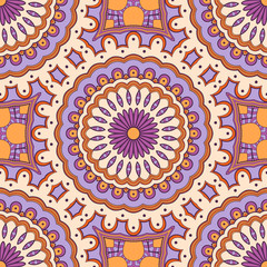 Obraz premium Decorative colorful ethnic seamless pattern for fabric or wrapping in oriental style. Hand drawn illustration