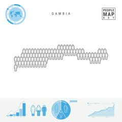 The Gambia People Icon Map. Stylized Vector Silhouette of the Gambia. Population Growth and Aging Infographics
