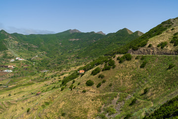 Fototapeta na wymiar Vew of the Teno massif (Macizo de Teno), is one of three volcanic formations that gave rise to Tenerife, Canary Islands, Spain. View from the viewpoint - Mirador Altos de Baracan.