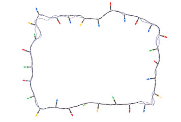 String of christmas lights frame isolated on white background With clipping path