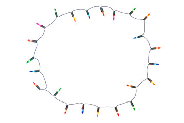 String of christmas lights frame isolated on white background With clipping path