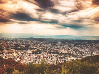 A breathtaking view of the city from the top of Mtatsminda Park on the funicular in Tbilisi