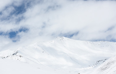 Top of Himalayan mountains, covered by snow. India.