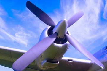 Aircraft propeller, blue sky background