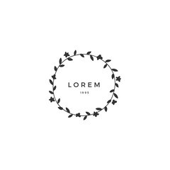 Hand drawn vector logo template. Floral round cute frame.