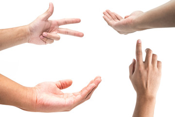 Multiple Male Hand Gestures  isolated over white background