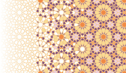 Tile repeating vector border. Geometric halftone pattern with colorful arabesque disintegration