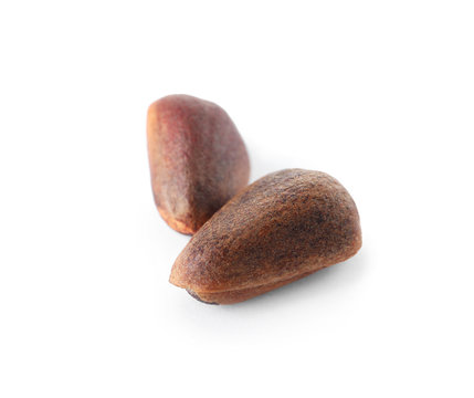 Pine nuts on white background. Healthy snack