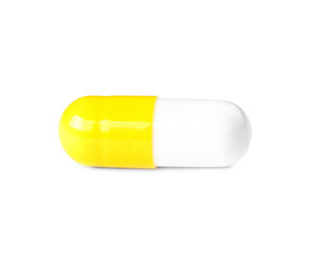 Pill on white background. Medical care and treatment