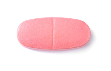 Pill on white background, top view. Medical care and treatment