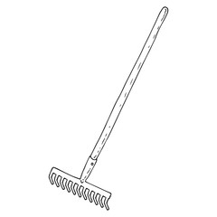 Rake icon. Vector of garden rake. Hand drawn rake.