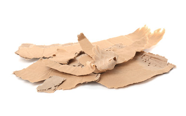 Pieces of torn cardboard on white background. Recyclable material