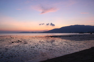 Beautiful sunset with a blue and pink gradient on the island Ko Samui in Thailand