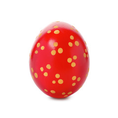 Decorated Easter egg on white background. Festive tradition