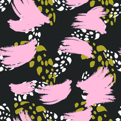 Abstracts Brush Stroke Creative Trendy  Seamless Pattern Hand  Drawn Expressive Vector Painting Illustration  for Surface , Invitation , Notebook, Banner , Wrap Paper ,Textiles, Cover, Magazine ,Postc