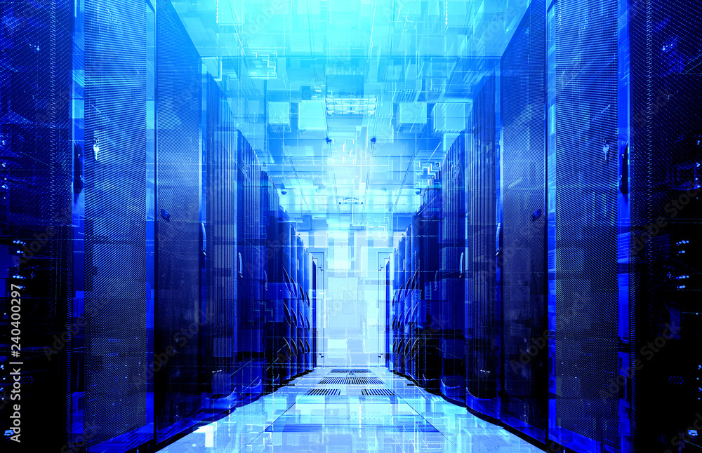 Aufkleber 3d illustration virtual structure of cyberspace of extruded cubes on the background of modern data c