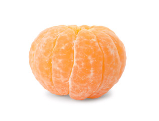 Naklejka na ściany i meble Peeled fresh ripe tangerine on white background