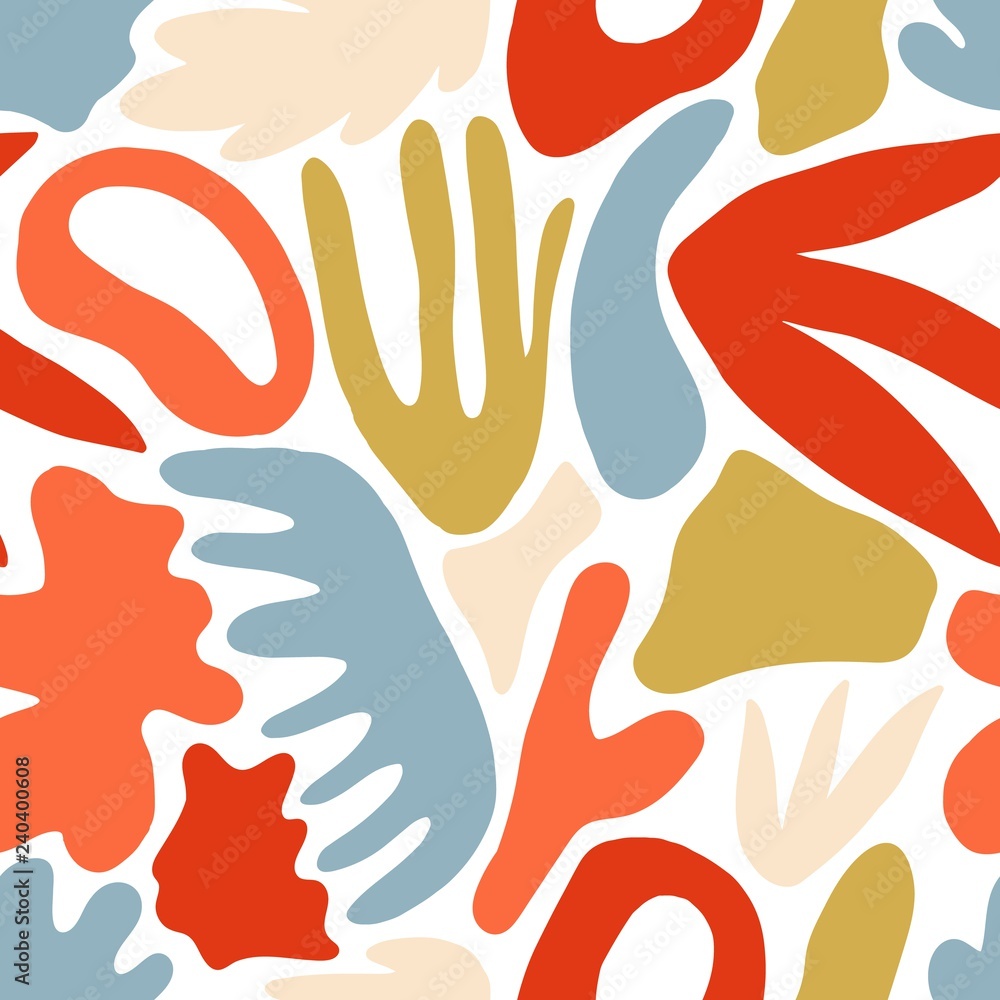 Poster vivid modern abstract seamless pattern with natural colorful shapes or blots on white background. tr