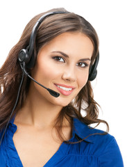 Support phone operator in headset, isolated