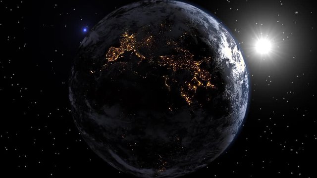 Animation 3D sur le  soleil et la terre dans l'espace