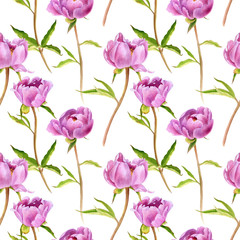 seamless pattern with pink peony flowers