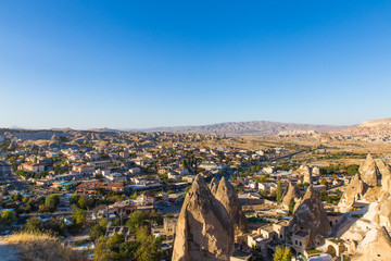 love valley from view point with big rock on foreground in Goreme, Cappadocia, Turkey in autumn