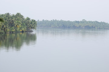 Fototapeta na wymiar Kannur, Kerala, India: December 15, 2018 - Kavvayi backwaters view.