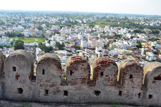 Namakkal, Tamilnadu - India - October 17, 2018: Namakkal Fort and City view
