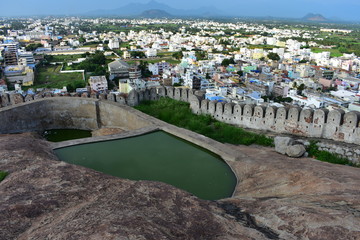 Namakkal, Tamilnadu - India - October 17, 2018: Waterbody at the Namakkal fort