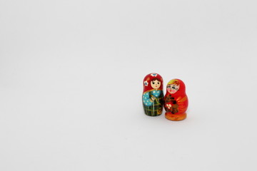 Difference size cute mini matryoshka, Russian nesting dolls, stacking dolls Isolated on white...