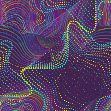 Urban seamless pattern of iridescent chaotic array of dots and lines stream.