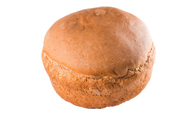 tasty fresh round rye bread, white background, isolate, bakery