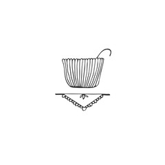 Kitchen logo element, a bowl. Vector hand drawn object.