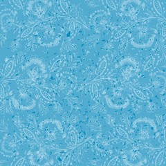 Blue distressed background decorated with floral frosty ornament composition