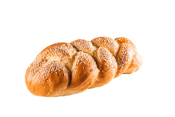Delicious baguette with sesame on white isolate background Fresh pastries, bakery, cafe concept