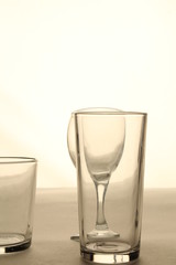 Still life from three transparent glasses on a table