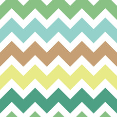 Seamless vector chevron pattern blue, green, brown, yellow and white. Design for wallpaper, fabric, textile, wrapping. Simple background